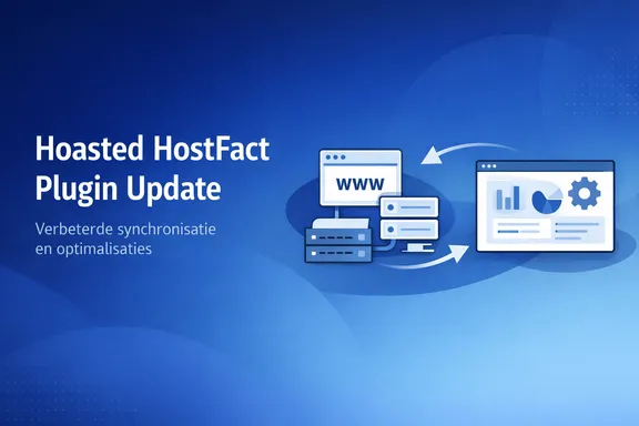Illustratie van synchronisatie tussen domeinen, hostingaccounts en een backend dashboard via de Hoasted HostFact plugin.