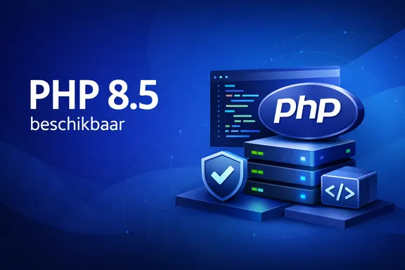 PHP 8.5 logo met release-aankondiging