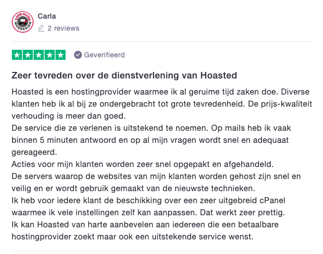 Review van een Hoasted reseller